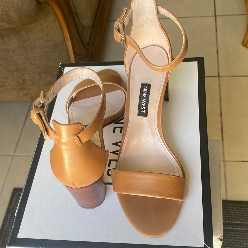 Nine West Pruce Dark Naturak Leather Strappy Heels